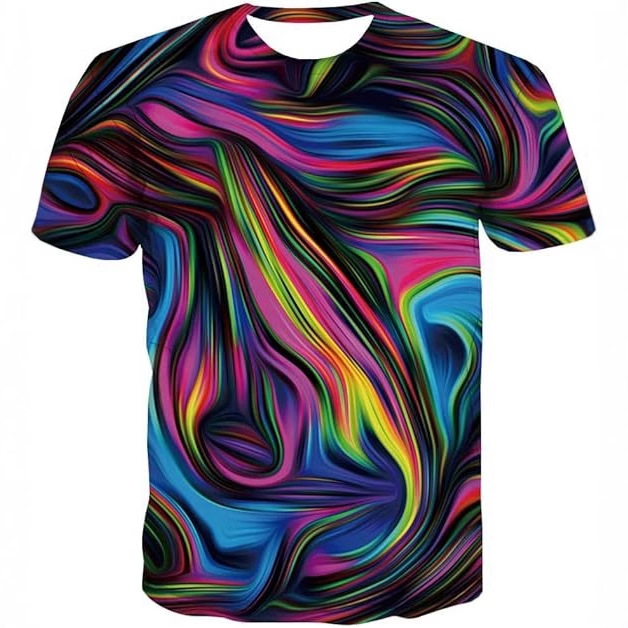 Trendy colorido geométrico halo estampado 3D para hombre moda callejera suelta malla transpirable manga corta cuello redondo camiseta