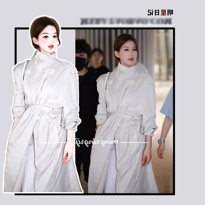 许我耀眼许妍赵露思同款中长名媛风衣外套女春秋季小个子韩式大衣|undefined