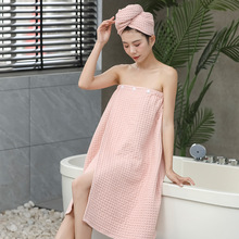 纯棉加厚洗澡浴巾男女情侣吸水不掉毛浴裙性感华夫格抹胸美容A类