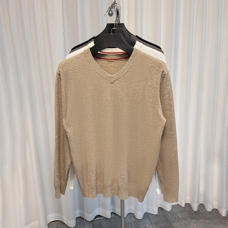 Hombres suéter de lana de cuello en V otoño y invierno nuevo color sólido pullover de punto suéter de fondo camisa casual estilo de moda de hombre