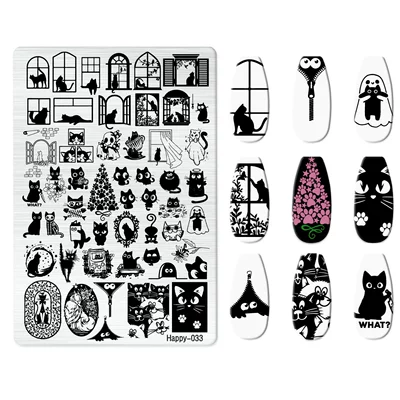 Frosted Stamping Plate — Dırnaq bəzəkləri - happy-033-with-back-plate