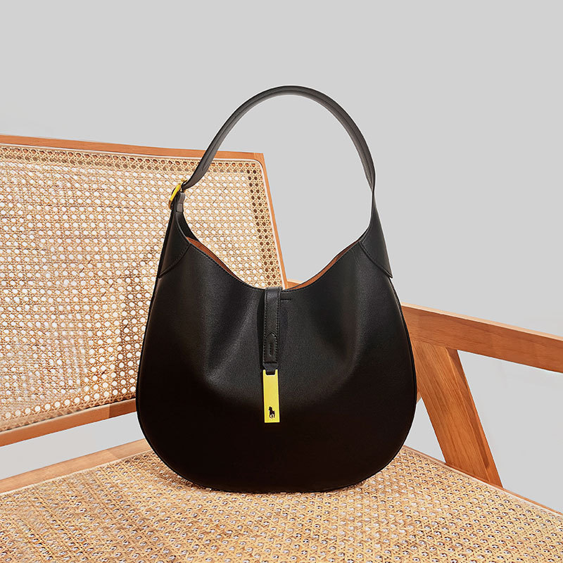 [Crafted] Krystal Jung Style Croissant Tote Bag Women's Commuter Bucket Bag Genuine Leather Underarm Shoulder Bag