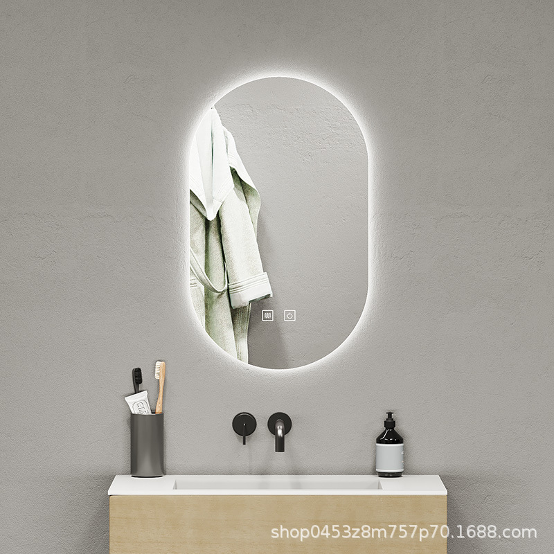 espejo de baño inteligente pista oval anti-fog led luminoso baño con lámpara en la pared del baño tipo de pared colgante doméstica