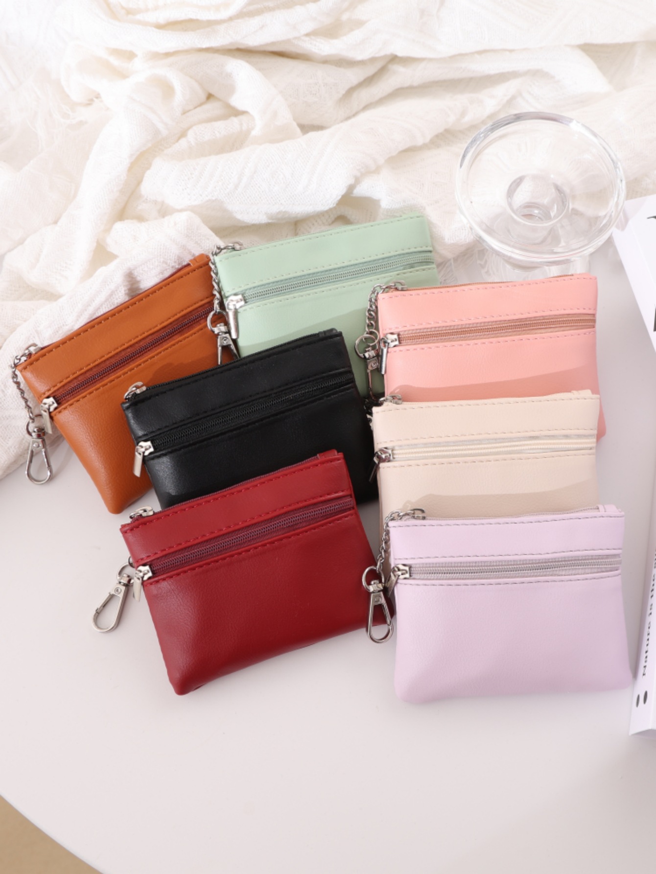 Bolso bolso de cambio bolso de llaves colgante bolso de monedas bolso de llaves bolso de tarjetas bolso de cremallera suave color macaron