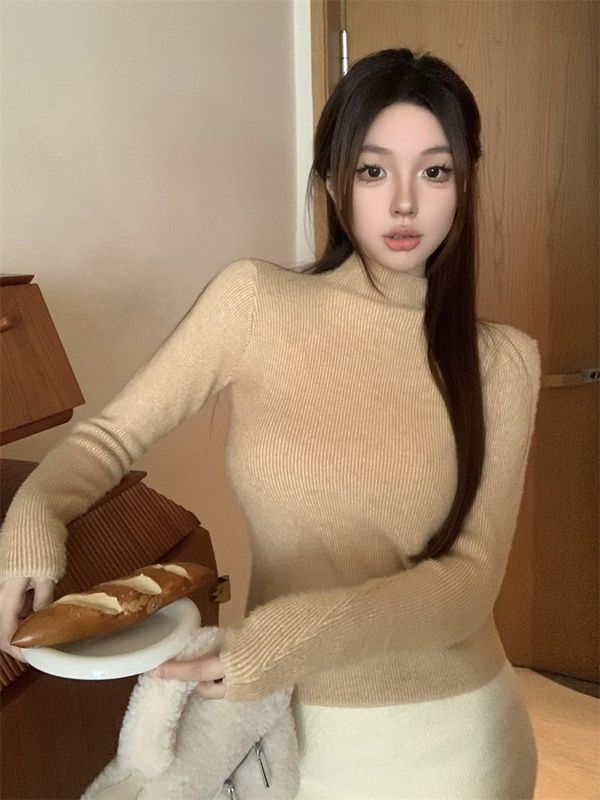 加绒加厚高领打底毛衣女冬季新款内搭修身显瘦保暖长袖针织衫上衣|undefined