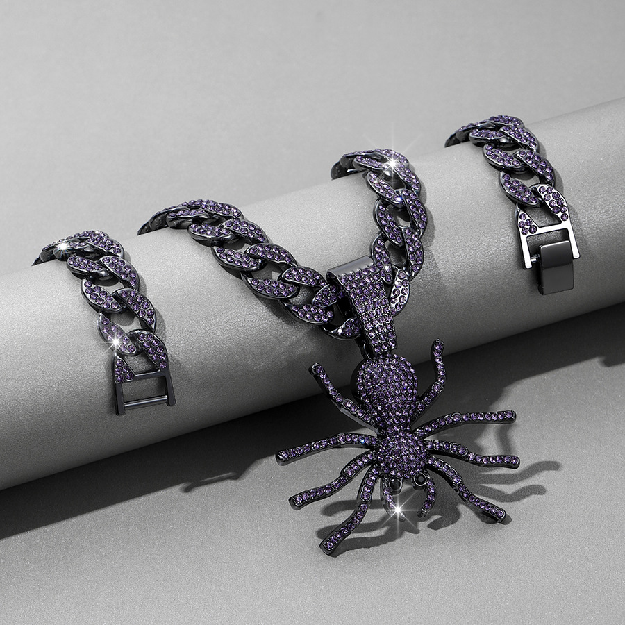 Ciondolo ragno con strass viola creativo e alla moda, collana cubana, gioielli hip-hop rap con personalità di nicchia_voghion.com