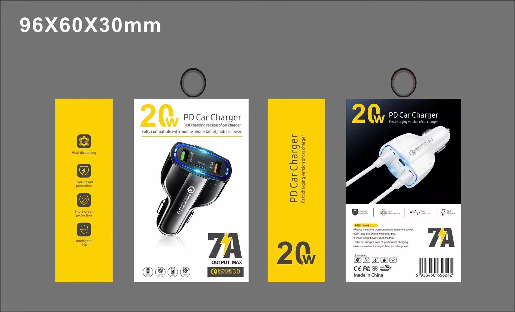 Car charger Super fast charging 40W car charging cigarette lighter Type-C+dual USB one-dragging three car charger