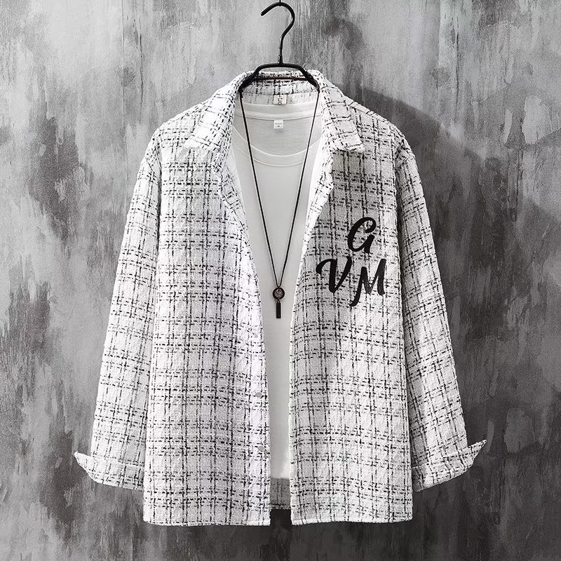 Chaqueta japonesa de solapa tejida de primavera y otoño, marca de moda, top guapo, casual suelto para hombres, fragancia pequeña