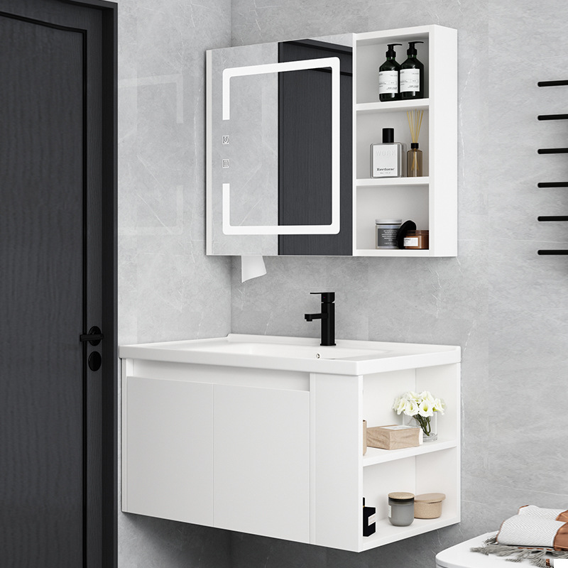 Combinación de gabinete de baño de madera maciza moderno baño minimalista lavabo lateral gabinete de inodoro de almacenamiento
