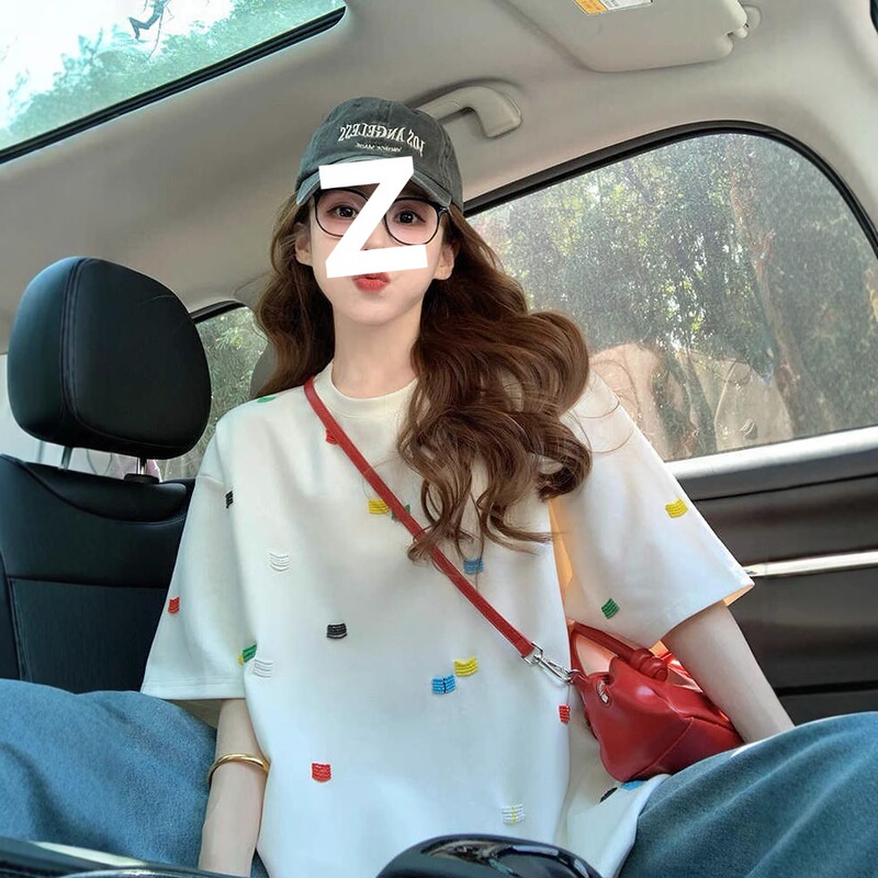 2026 Summer New Sweet and Cool Style Colorful Embroidered Short-Sleeve T-Shirt for Women, Loose Design, Niche Versatile Top, Trendy 2026 Summer New Sweet and Cool Style Colorful Embroidered Short-Sleeve T-Shirt for Women, Loose Design, Niche Versatile Top, Trendy