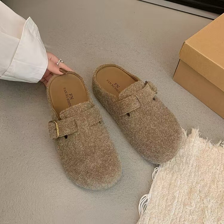 博肯拖鞋毛呢包头厚底内增4.5cm软底518-6|undefined