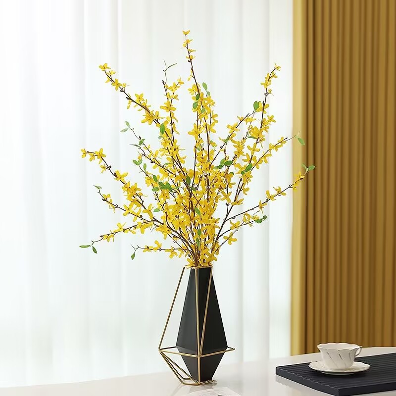 单支迎春花黄色假花婚庆家居餐桌装饰跳舞兰仿真花插花连翘花批发详情1