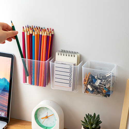 Small storage box for kitchen, bathroom, desktop, multi-purpose transparent plastic document holder wall-mounted storage without drilling