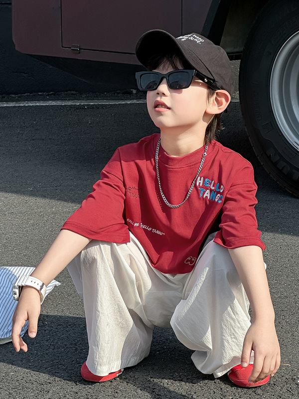 男の子の夏のスーツの子供の夏の韓国版2025の新型のファッションクールな半袖の薄い日の糸の防蚊ズボンの子供服|undefined
