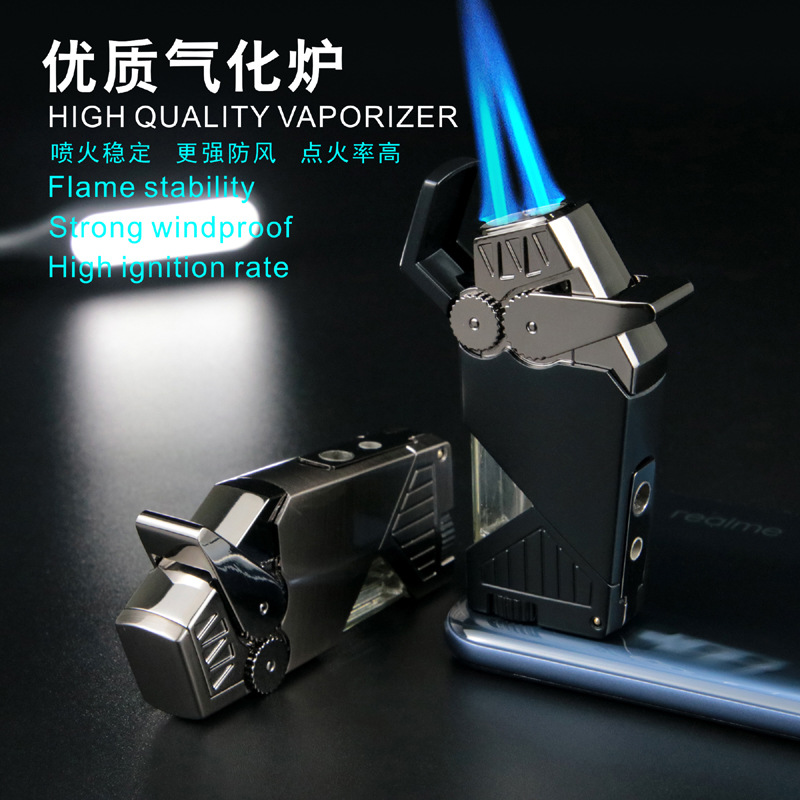 雪茄艾灸雙火大火力打火機QD108金屬可視氣窗雙直衝火機廠家直銷