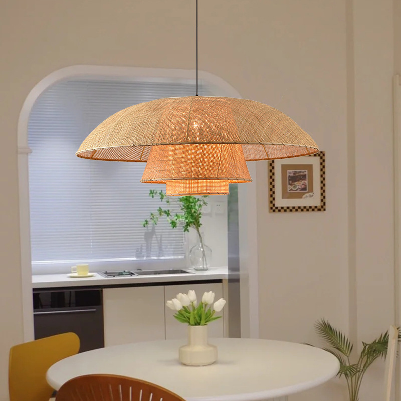 Araña de ratán de estilo japonés, bar restaurante de estilo Miji, sala de estar B & B sala de té de entrada, lámpara de ratán de hotel Zen