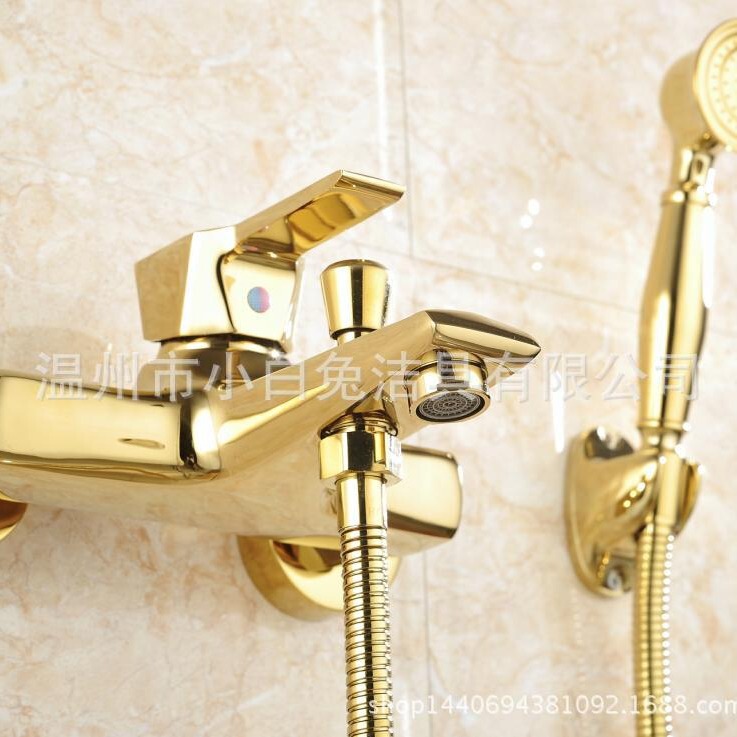 Little White Rabbit European-style golden suit copper shower faucet hand-held hand spray shower vintage bathtub faucet