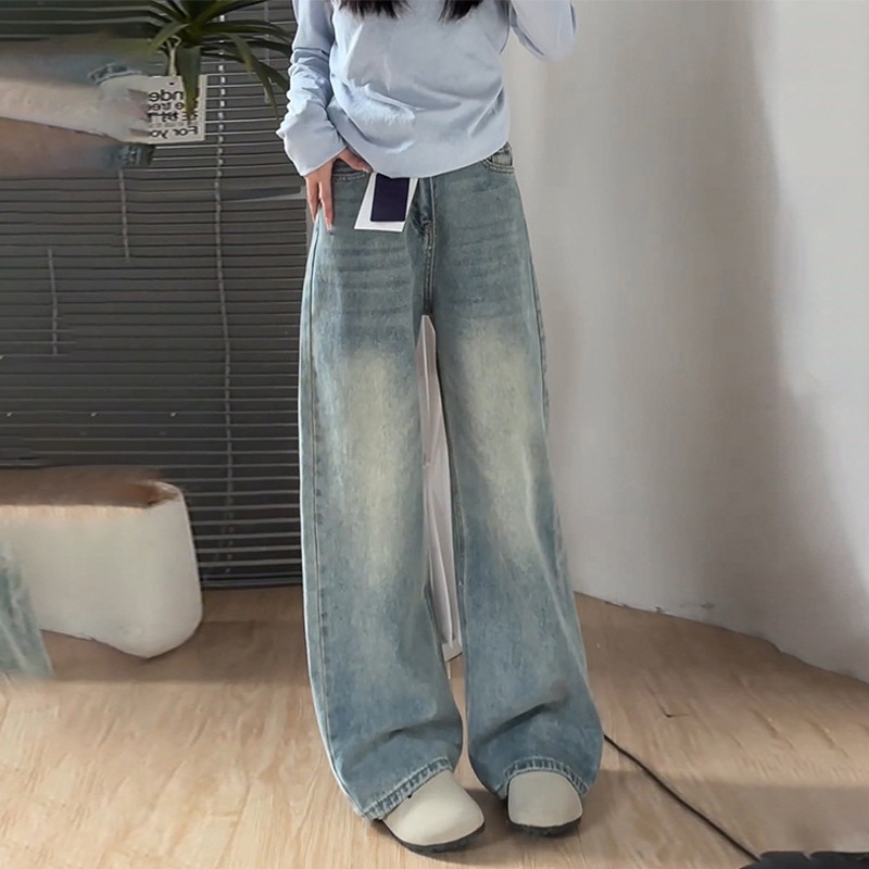 浅色阔腿牛仔裤女高腰夏季新款大码胖mm宽松显瘦梨形身材直筒裤子|undefined