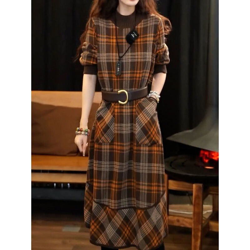 Free Belt Included! Simple and Stylish Plaid Long-Sleeve Dress for Women, 2025 Spring New Fashion, Slimming and Figure-Flattering A-Line Dress Free Belt Included! Simple and Stylish Plaid Long-Sleeve Dress for Women, 2025 Spring New Fashion, Slimming and Figure-Flattering A-Line Dress