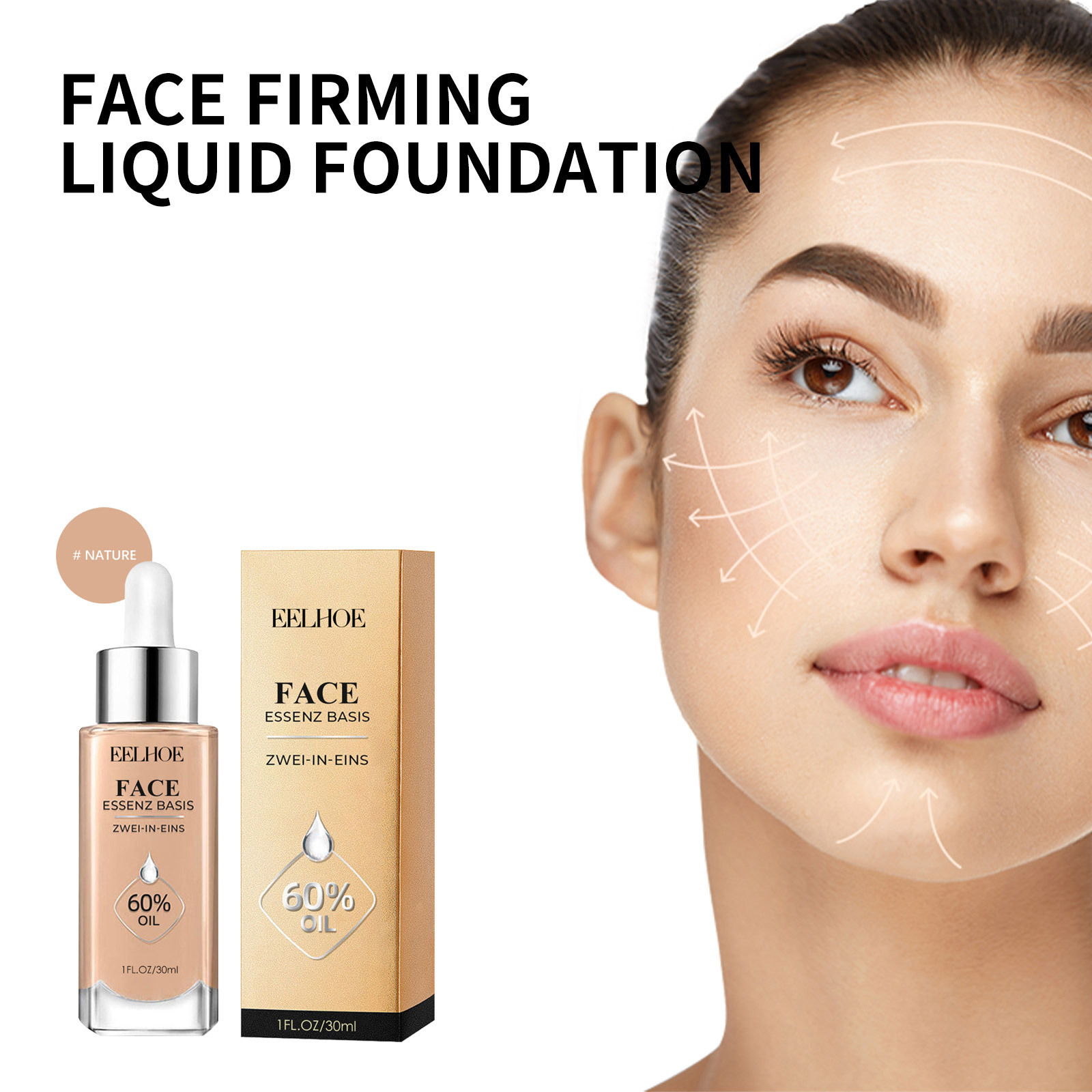 EELHOE facial exquisita base líquida para la piel de la piel de la piel de la protección de la piel no se quita el maquillaje, el maquillaje de la piel transparente, el tono de la piel más brillante