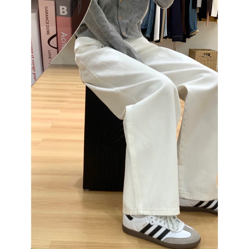 Pear-shaped body white simple straight-leg jeans for women, new spring style, loose and slimming, narrow wide-leg casual pants Pear-shaped body white simple straight-leg jeans for women, new spring style, loose and slimming, narrow wide-leg casual pants