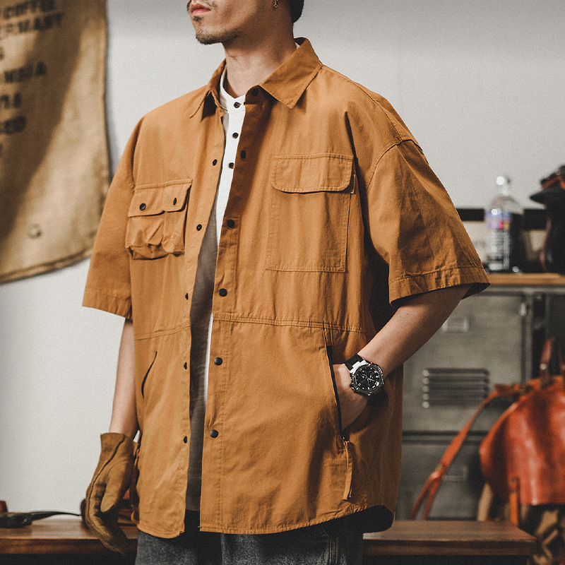 Jerino American Work Shirt Men's Short-Sleeved Summer Outdoor Functional Coach Tactical Shirt Men's Jacket