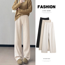 2025秋冬新款加绒加厚人字纹毛呢阔腿裤高腰窄版休闲裤其他