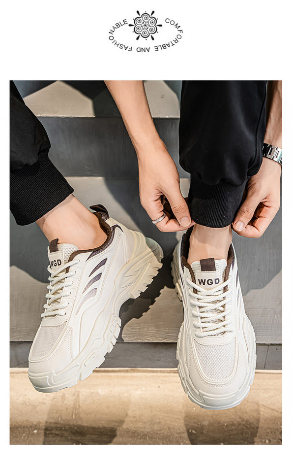 Giày thể thao nam đế dày kiểu sneaker lưới thoáng khí, buộc dây, gót thấp 1–3 cm — Bánh bao gạo W5033, W5033 màu đen, W5033 trắng xanh lục chi tiết 7
