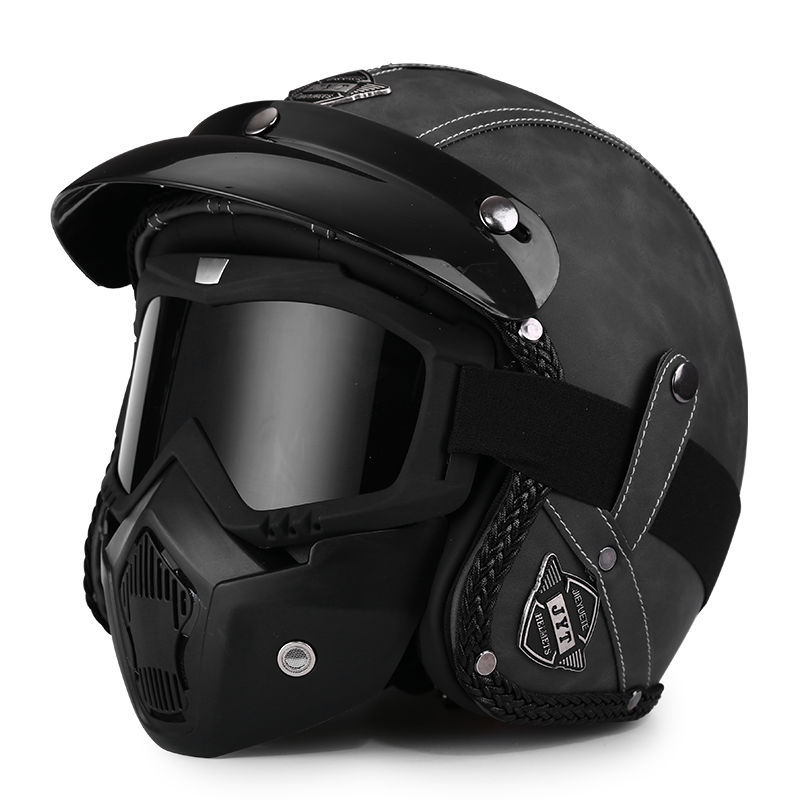 Una pieza emitida en nombre del nuevo estándar nacional 3C retro 3/4 medio casco motocicleta eléctrica pedal de verano máquina de crucero casco de cuero para hombres y mujeres