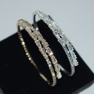 Little Red Book Ins Internet Celebrity Women's New Luxury Simple Single Row Zircon Open Bracelet Bridal Wedding Bracelet Rhinestone