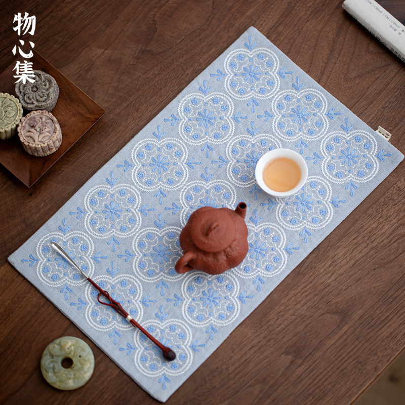物心集纯手工刺绣窗花干泡席小清新茶室防水茶席禅意茶桌隔热垫|undefined