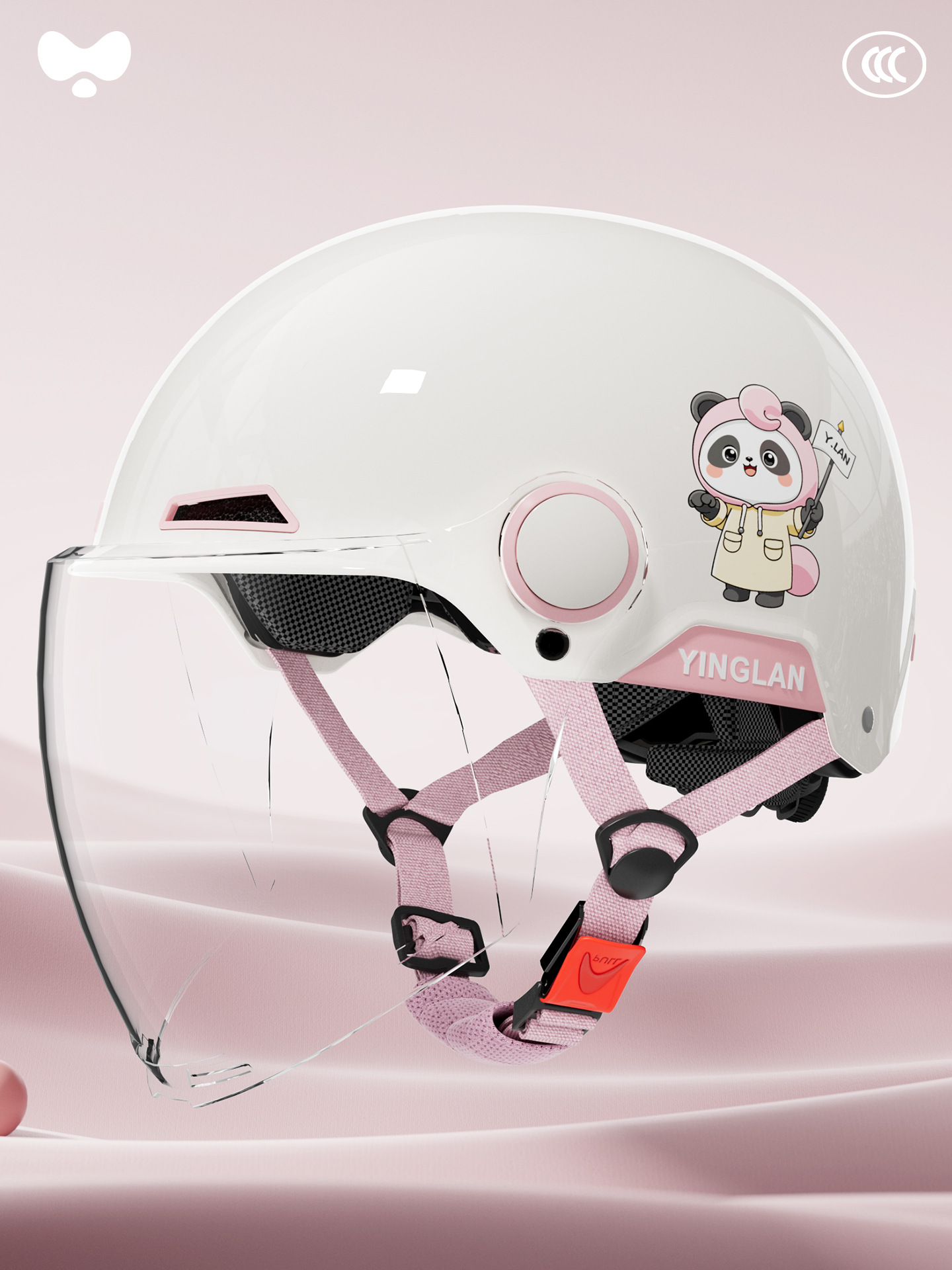 Certified, Universal Motosiklet kaskı (dəbilqə) - 3c-pink-bubble-bear-transparent-long-mirror-class-a-new-national-standard-one-size