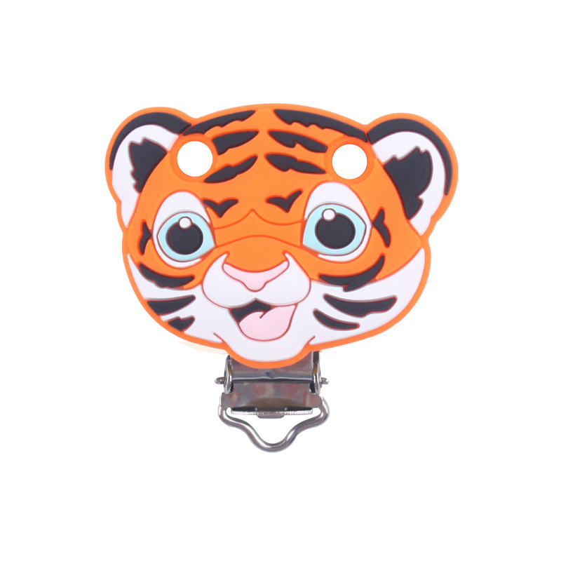 Nuevo bebé suministros de dibujos animados de silicona animal Tigre forma calmante bebé chupete de silicona anti-gota clip de cadena