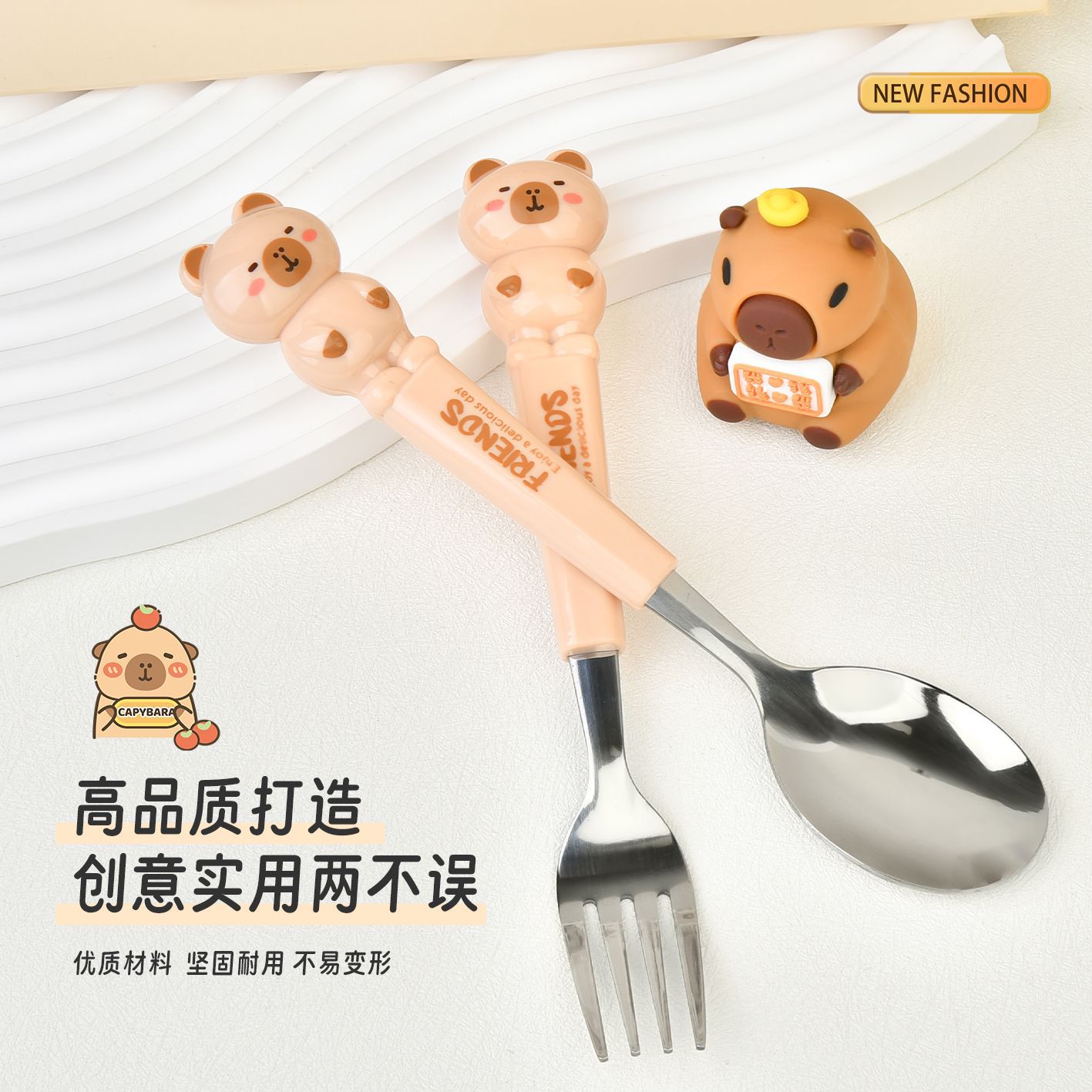 Animal encantador portátil para llevar estudiantes cucharas de comidas dormitorios escolares cucharas de cubierta de cubierta set