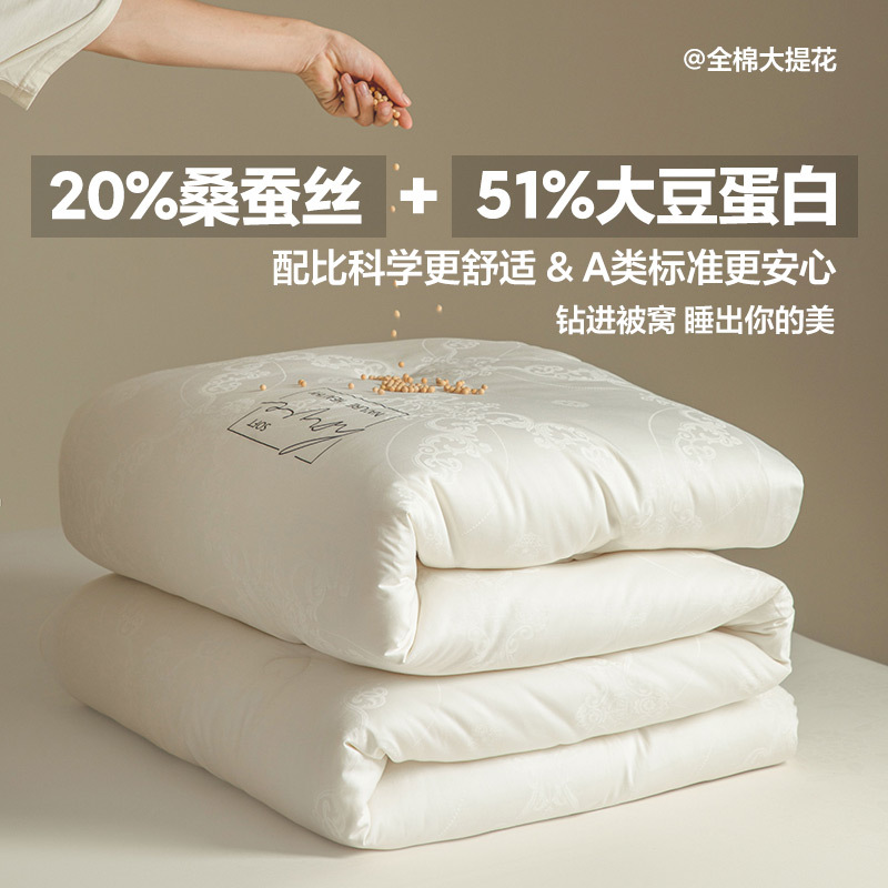 Class a Winter Quilt 60 Count Large Jacquard 20% Mulberry Silk 51% Soy Fiber Quilt Core Spring & Fall Mother-In-Law Quilt Silk Soft and Soft