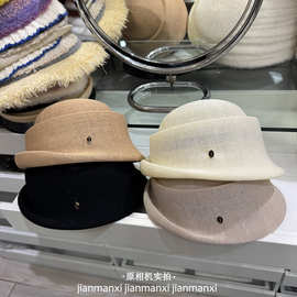 纯色赫本风卷檐帽子女高品质圆顶小礼帽春夏冰丝定型透气千金帽子