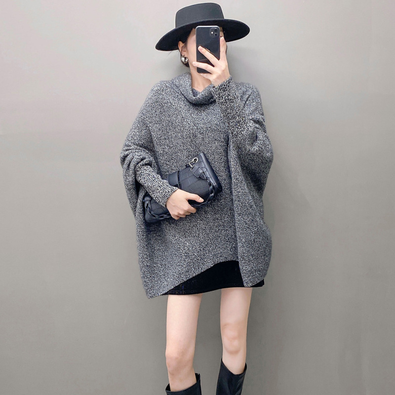 都市摩登~软糯baby山羊绒衫女高领毛衣宽松慵懒风蝙蝠斗篷针织衫|undefined