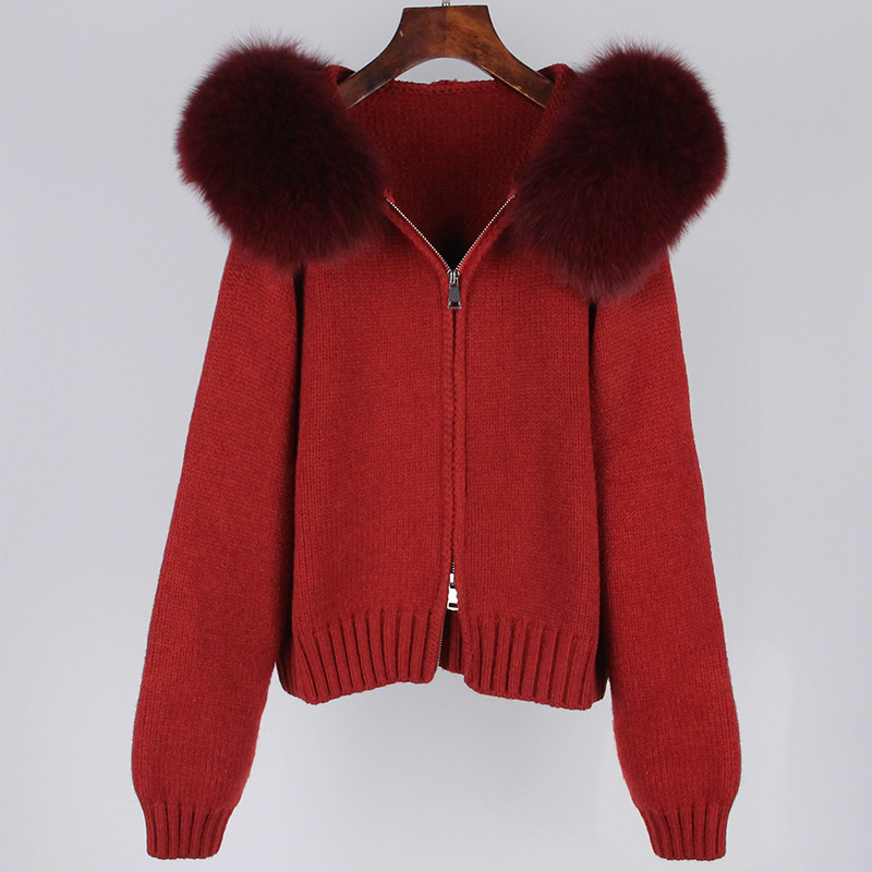 Women's Clothing Spring Jacket Women Zipper Real Fox Fur Collar Hooded Cardigan Tops Jacket Women High end Spring and Autumn_ipsvogv.com