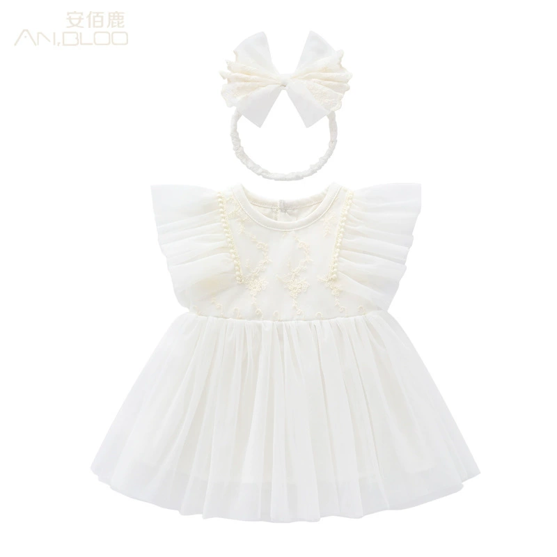 Детская летняя белая юбка для девочки, маленькое платье принцессы, платье с ободком, из тюля