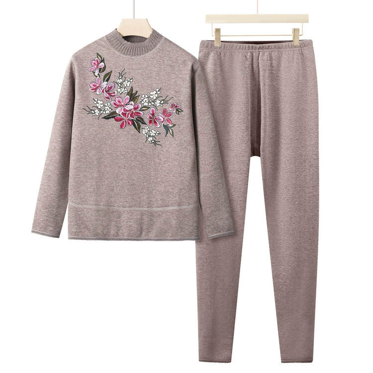 Зимняя одежда для бабушки, костюм, осенняя одежда для пожилых женщин, длинные брюки, осенне-зимний комплект из двух предметов с цветочным принтом, теплая одежда для старых леди