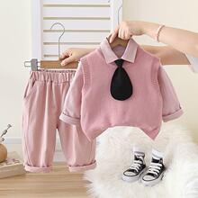 潮春马甲时髦领带女宝宝秋装三件套毛衣新款童装女童洋气秋季套装