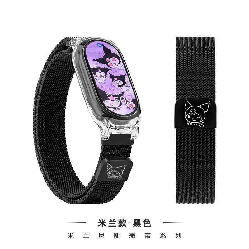 Ремешок для часов (Xiaomi Mi Band 10) прозрачная оболочка + магнитная металлическая лента Milan Mesh, лазерная гравировка