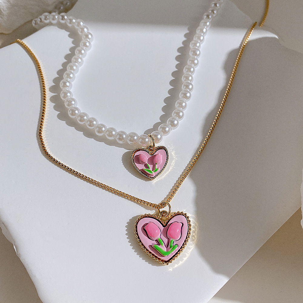 Fashion Heart Shape Flower Alloy Wholesale Layered Necklaces display picture 4