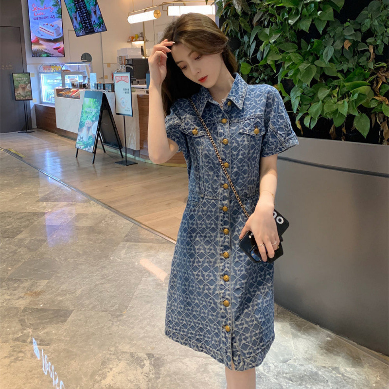牛仔连衣裙女设计感2025夏季新款时尚高级气质复古收腰裙子|undefined