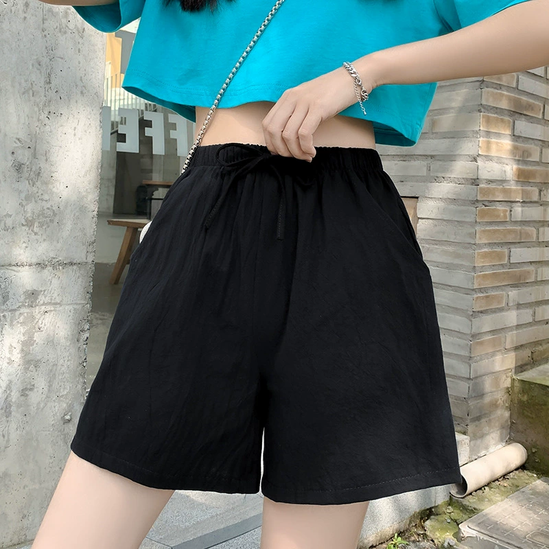 Shorts women, cotton-linen beach shorts, oversize plus-size, elastic waist