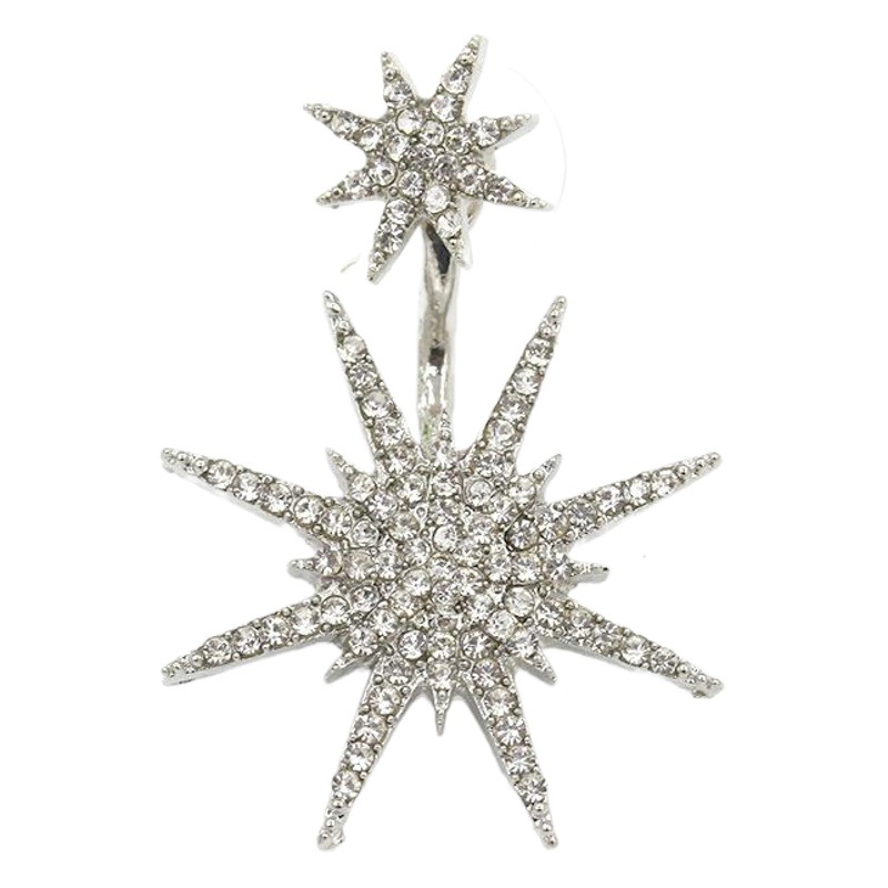 Pendientes nuevos de moda europeos y americanos cuidadosamente seleccionados, pendientes de copo de nieve colgantes en la parte trasera con incrustaciones de diamantes, accesorios guardianes, accesorios de estrella de seis puntas