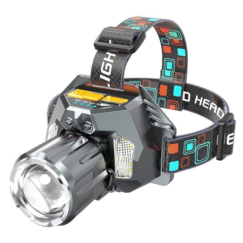 Nuevo LED luz fuerte luz de luz amarillo y blanco doble fuente de luz luz luz luz de pesca nocturna de inducción al aire libre luz de largo alcance super brillante montada en la cabeza lámpara de mina