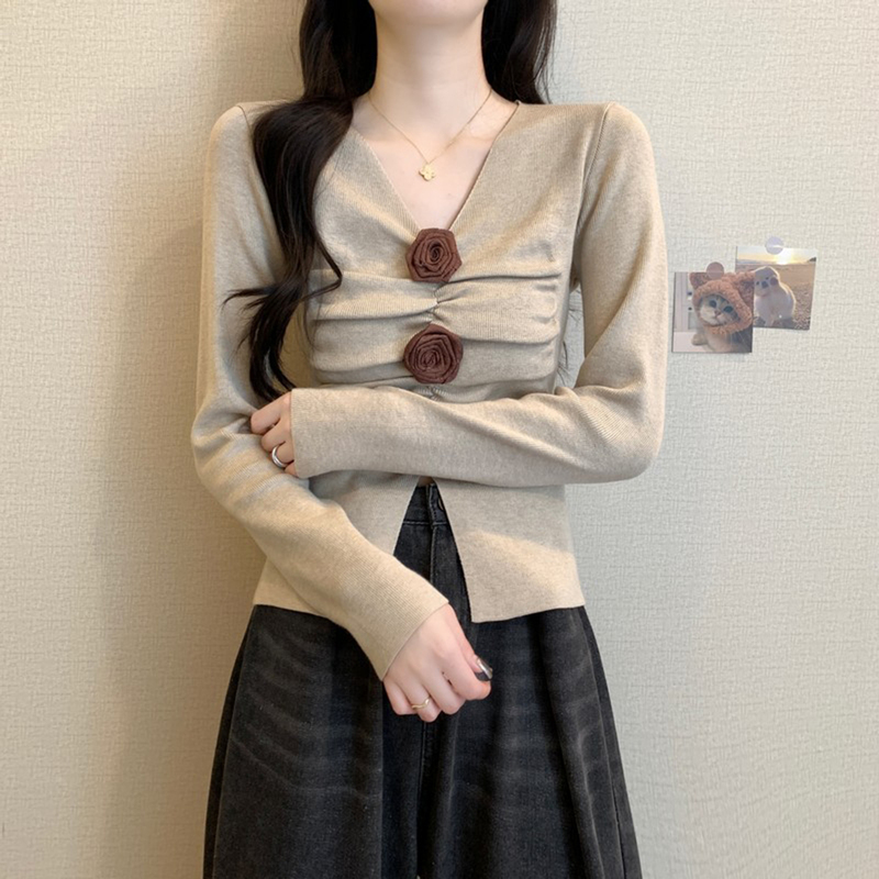 咖色美拉德短款长袖上衣女早秋琥珀流光风打底衫绝美巨好看小毛衣|undefined