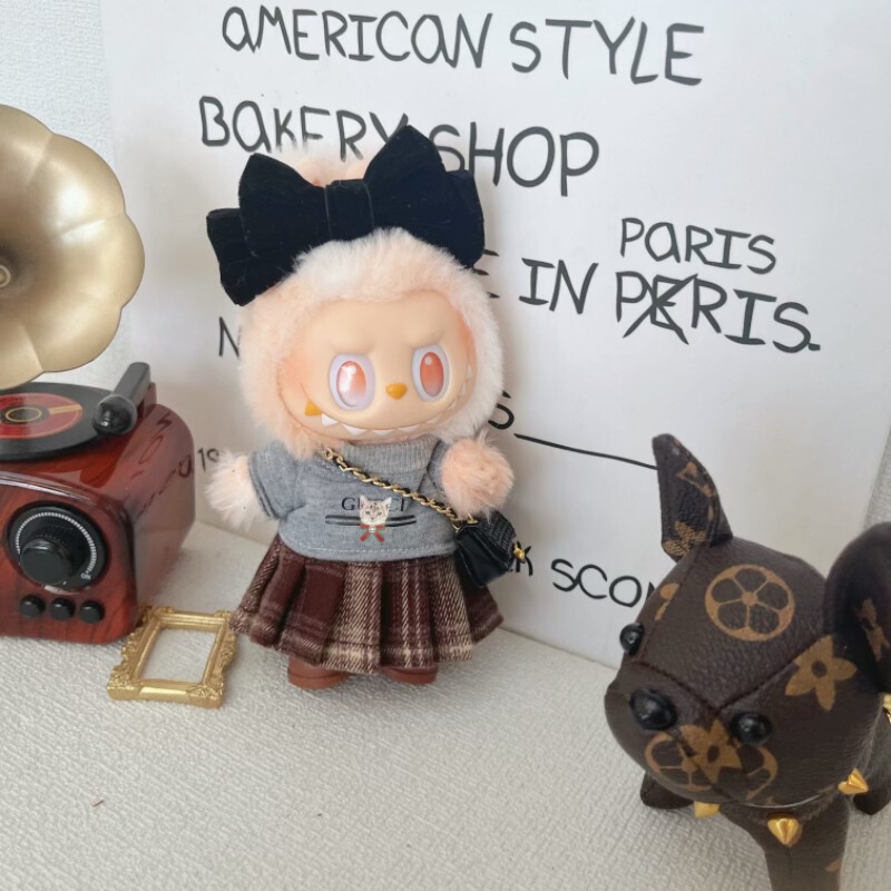 Only Baby Clothes First and Third Generation 17cm Labubu Big Brand Small Fragrance Accessible Luxury Gucci Cat Top Pleated Skirt Suit