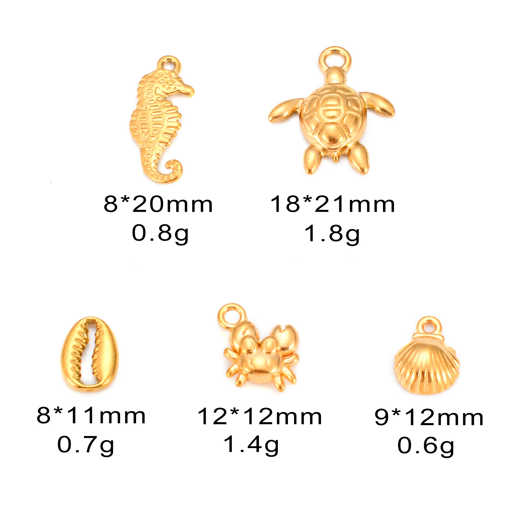2g Weight PVD Coated Gold Plating Process 1 Piece 304 Stainless Steel Tortoise Hippocampus Shell Pendant